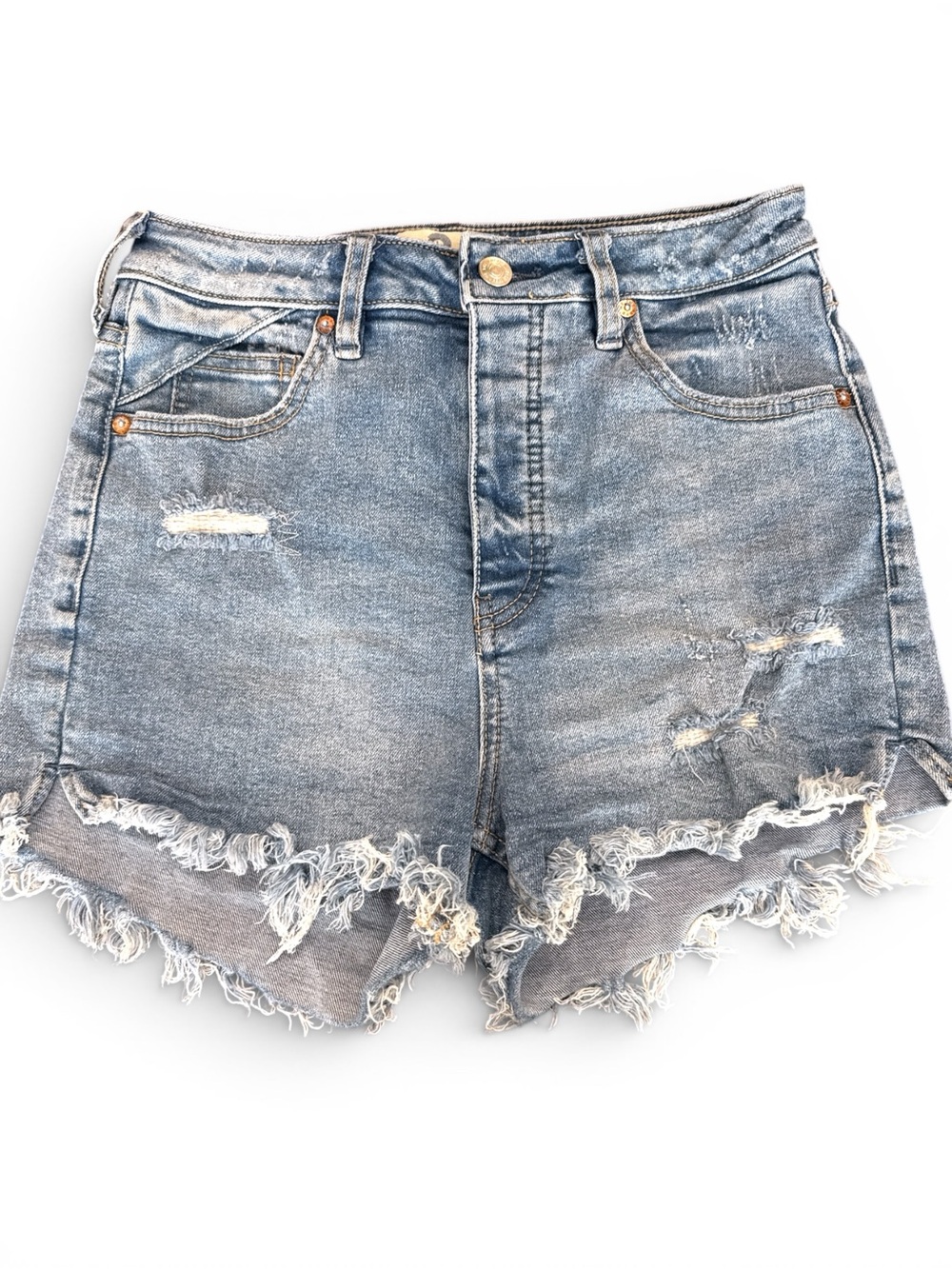 Free People We The Free Distressed Denim Cutoff Shorts High Rise Raw Hem Size 26